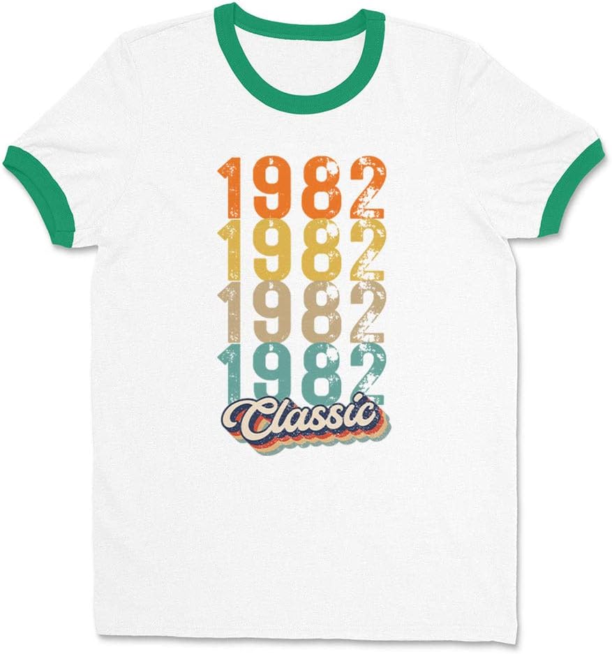 Classic 1982 Ringer Tee Shirt Unisex - White\/Kelly Green