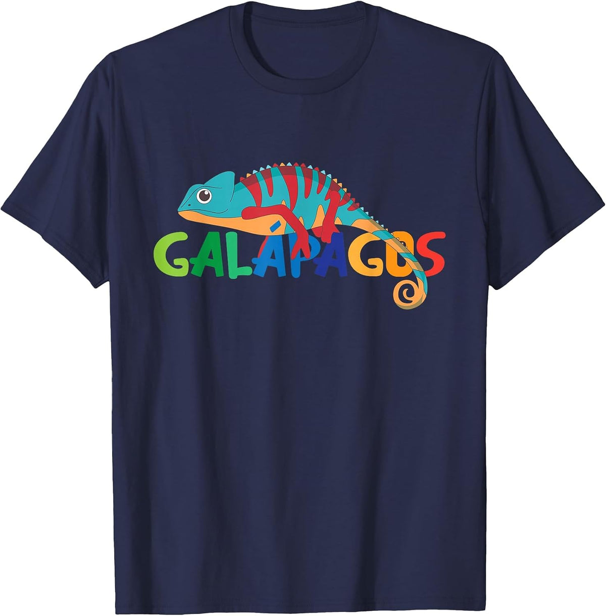 Galapagos Islands Summer Colorful Chameleon Exotic Animal T-Shirt - Navy Blue