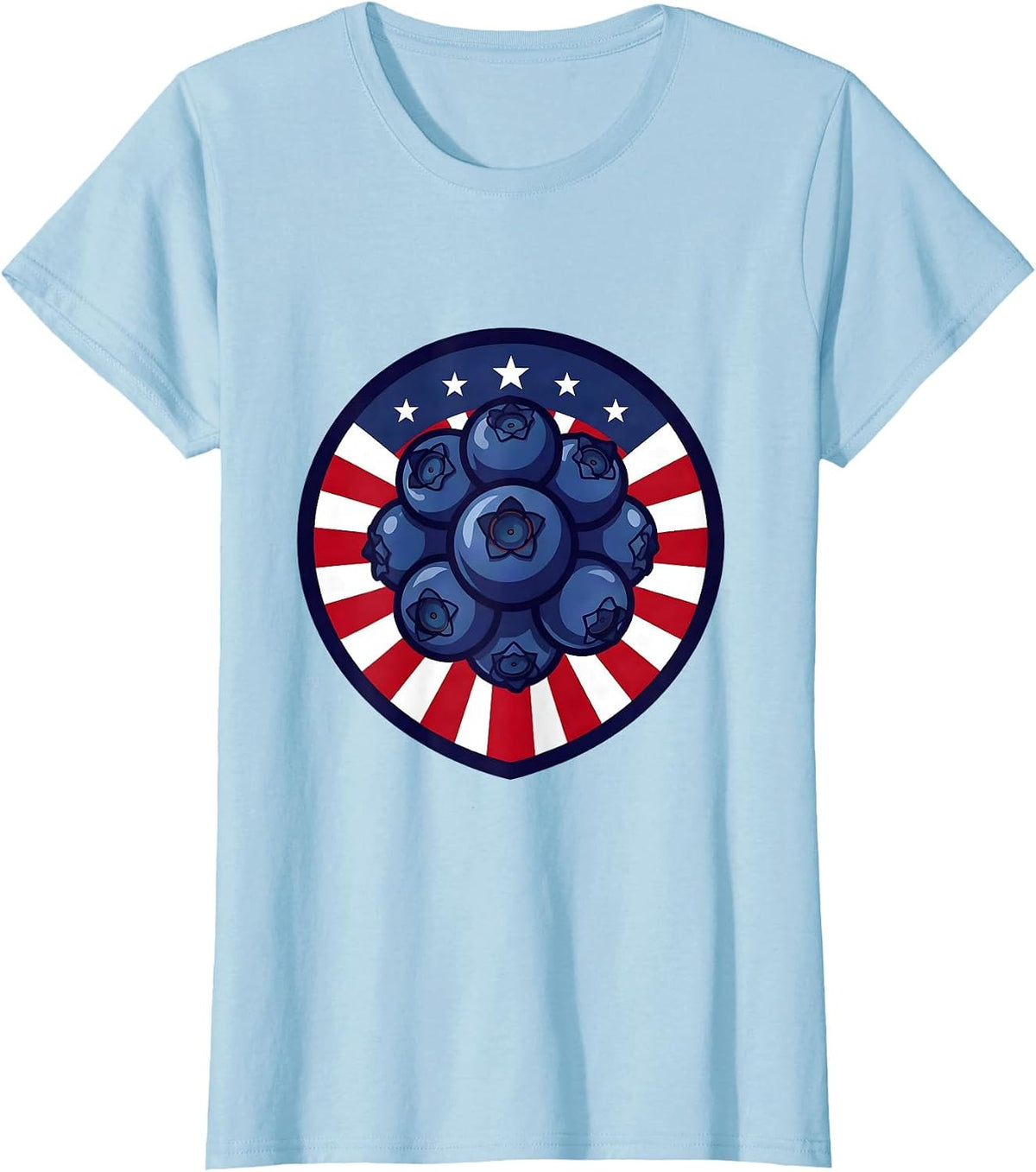 Red White and Blueberries Patriotic Berry Design T-Shirt - Baby Blue