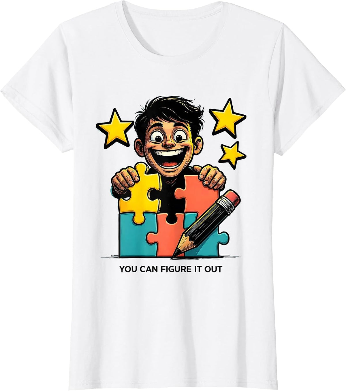 You Can Figure It Out Cartoon Teacher Motivational Classroom T-Shirt - White