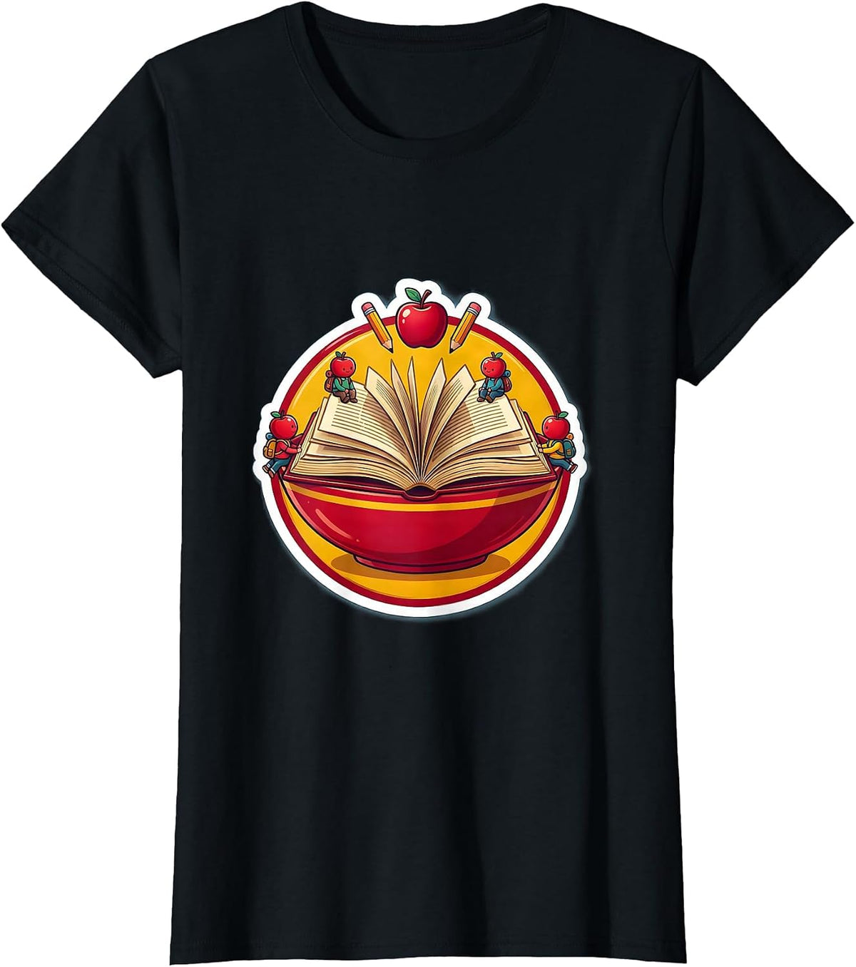 Women's 2nd Grade Teacher Tiny Students Open Book Design T-Shirt - Black
