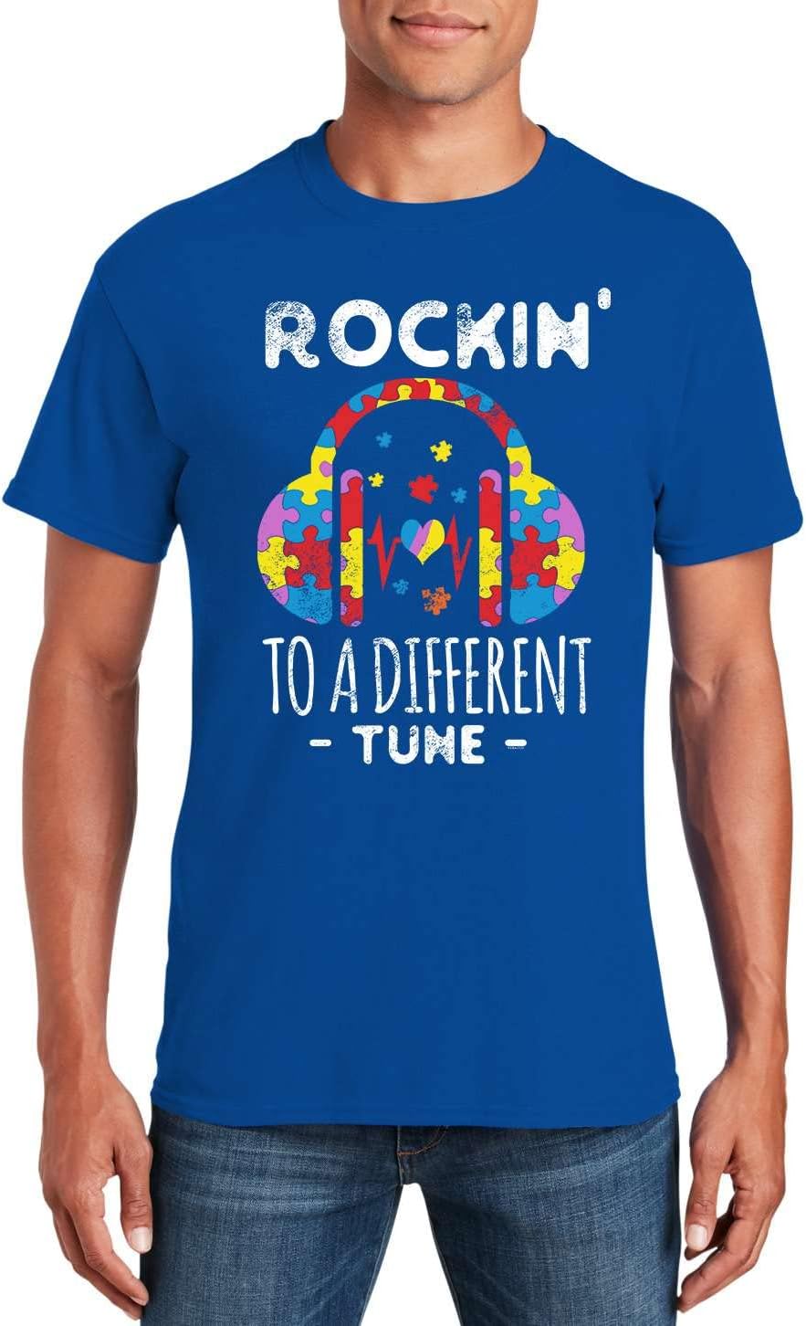 Veracco Autism Awareness Shirt Rocking to A Different Tune T Shirt Autism Dad Gift Neurodiversity Support Tee for Men -