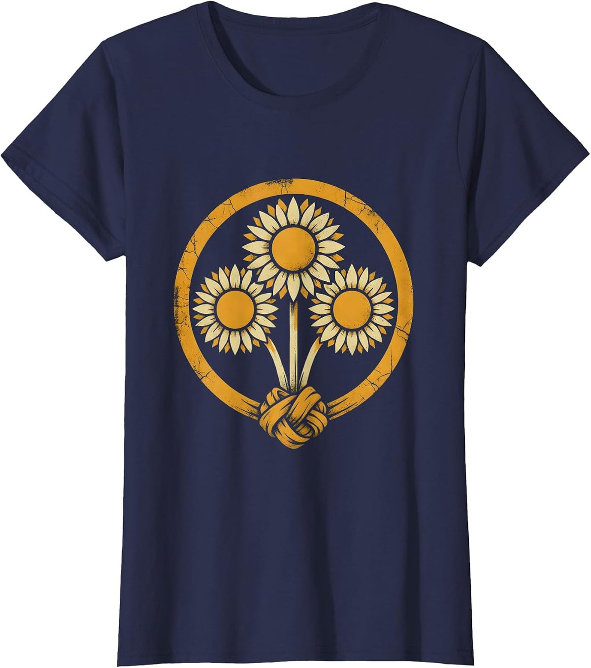 Women's 90s Country Bandana Sunflower Bouquet Graphic T-Shirt - Navy Blue