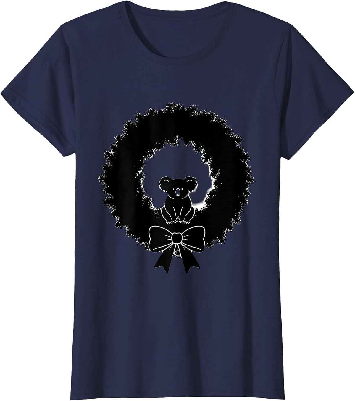 Women's Koala Wreath Cute Holiday Animal Lover Gift T-Shirt - Navy Blue