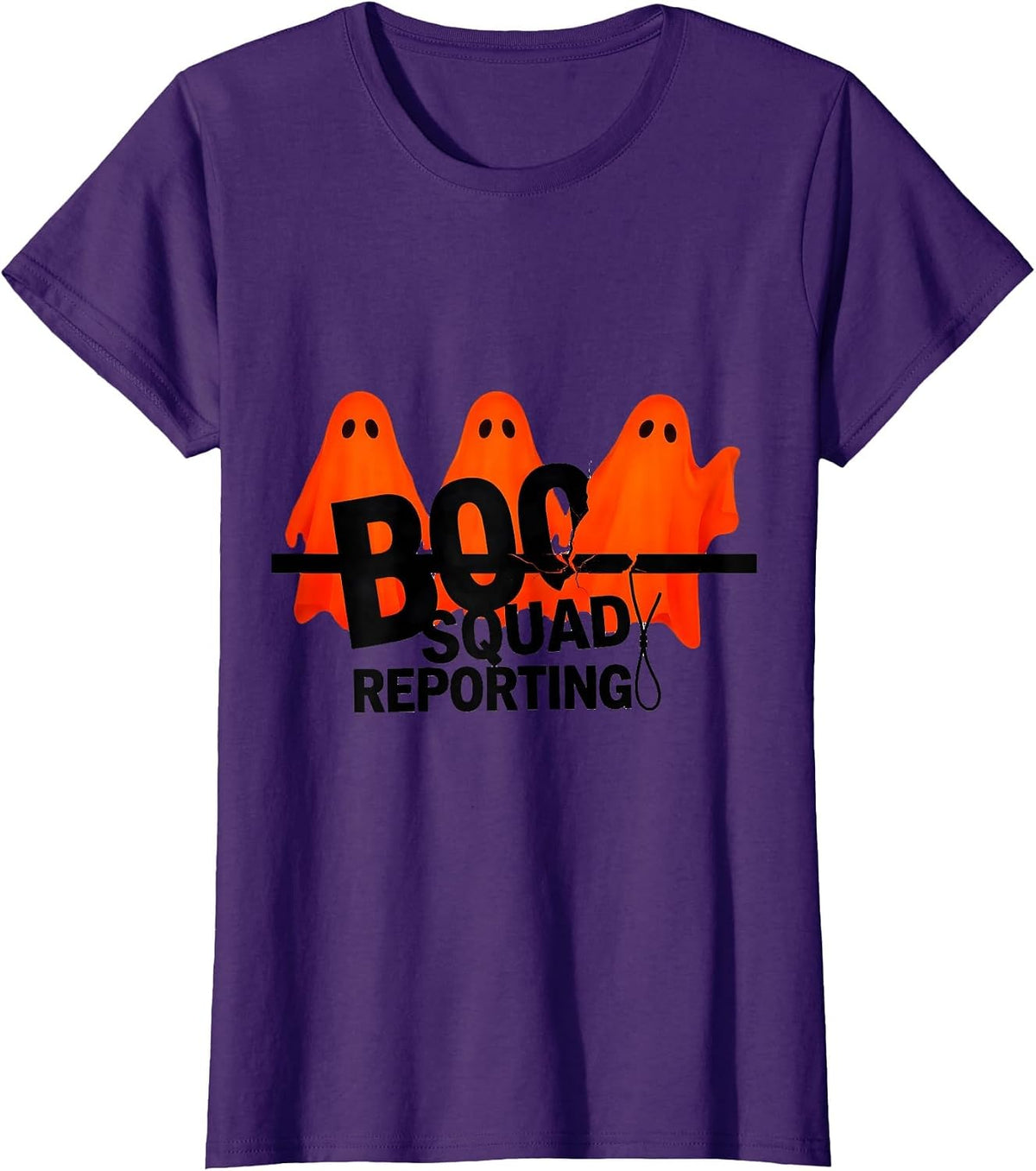 Women's Boo Squad Reporting New Wave Typography Halloween Ghost Para T-Shirt - Purple