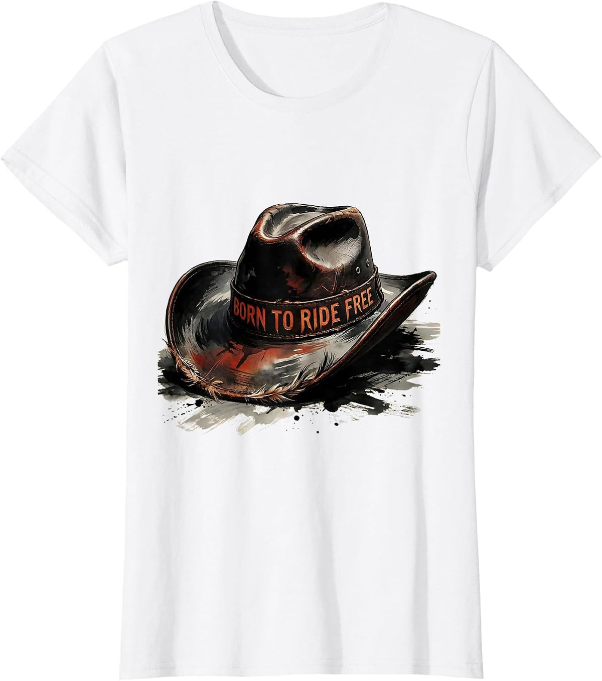 Women's Born to Ride Free Western Cowgirl Design T-Shirt - White