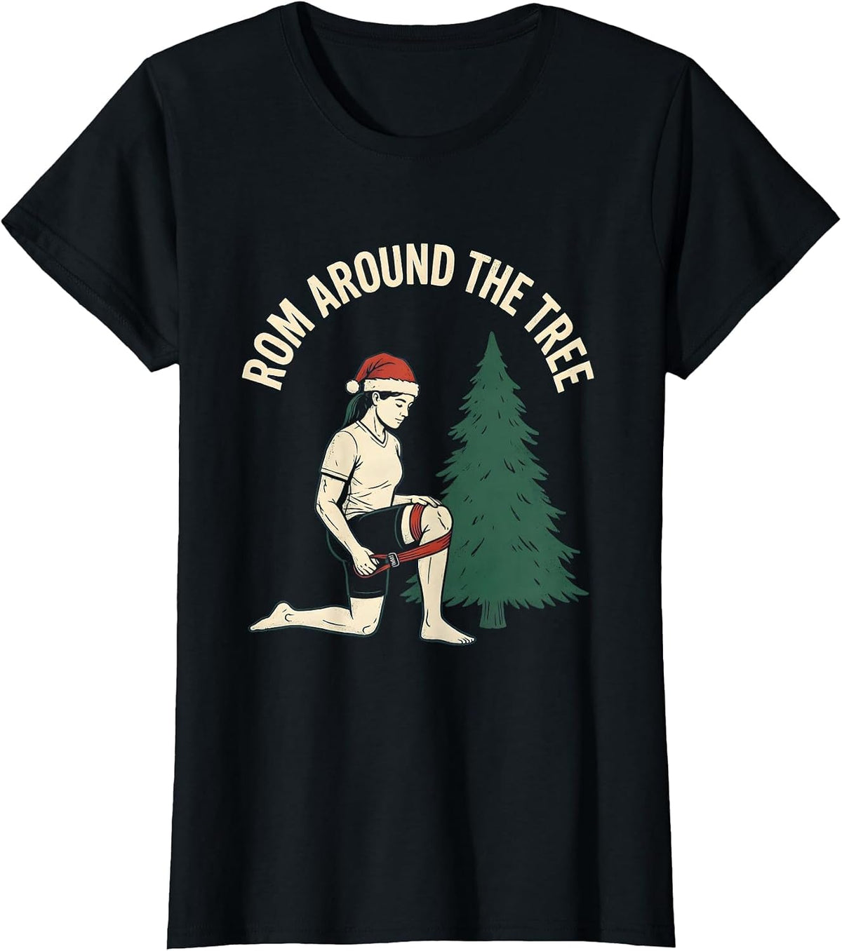 ROM Around The Tree Vintage Physical Therapist Christmas T-Shirt - Black