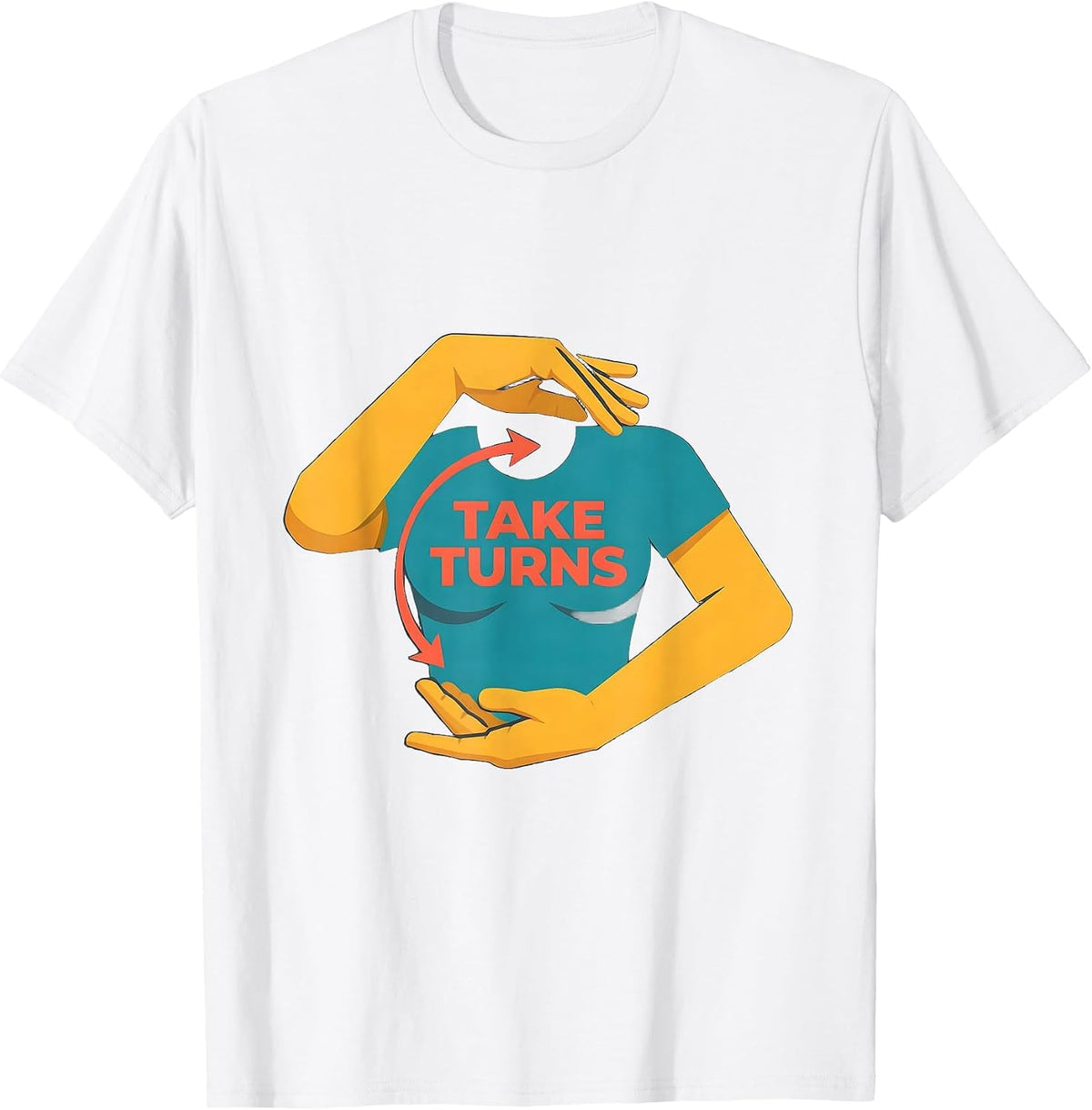 Men's Take Turns Flat Vector ASL Sign Language Teacher Classroom T-Shirt - White