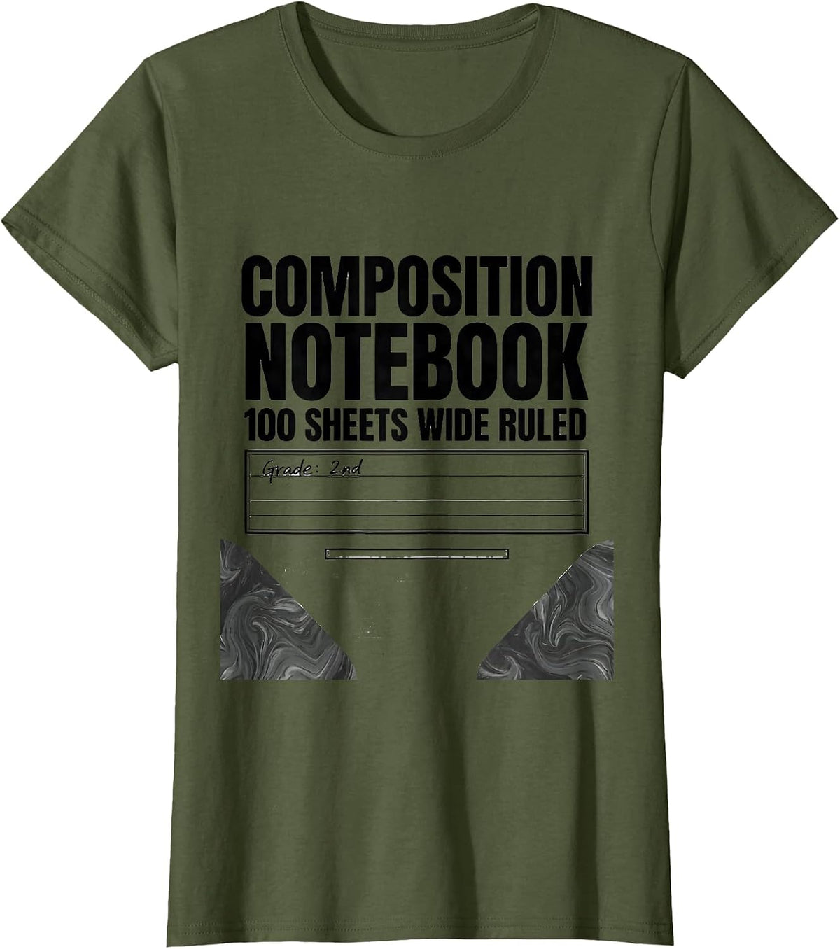 Women's Composition Notebook 100 Sheets Wide Ruled — Grade: 2nd T-Shirt - Olive Green