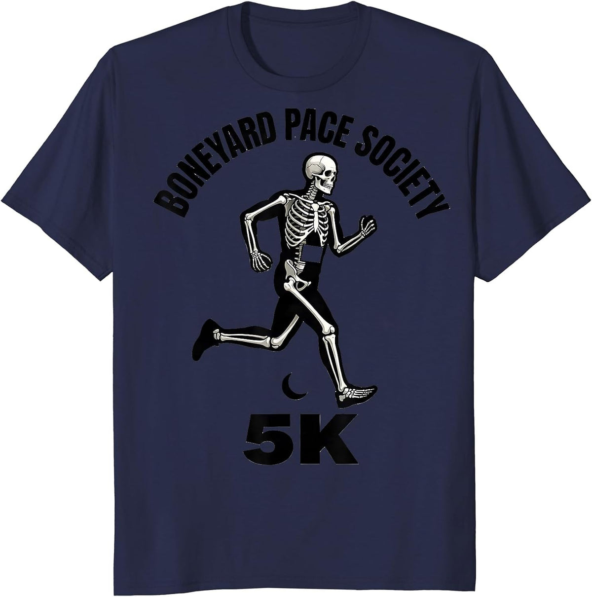 Men's Boneyard Pace Society 5K Funny Skeleton Halloween 5K Runner T-Shirt - Navy Blue