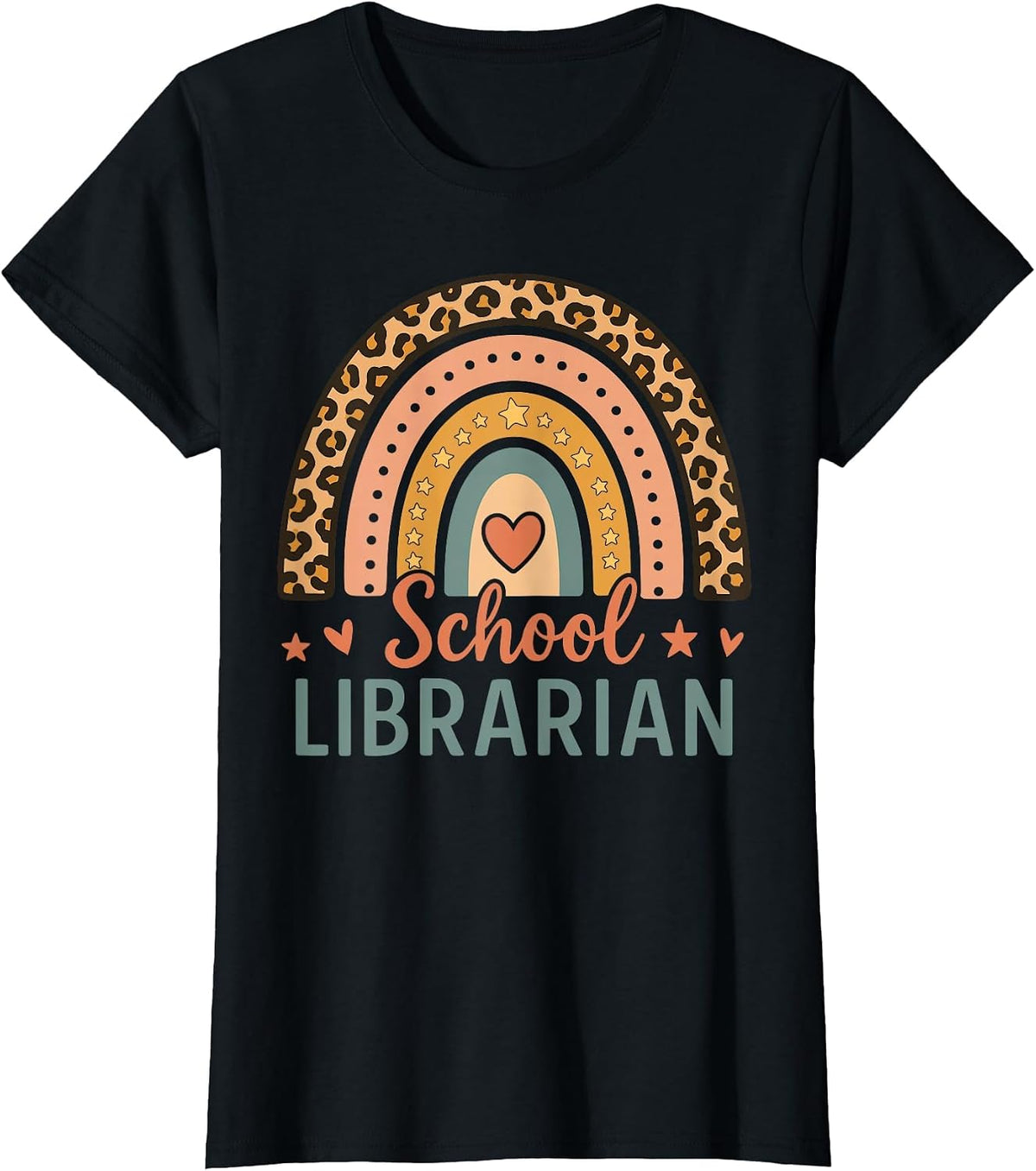 Cute School Librarian Rainbow Leopard Print Funny Librarian T-Shirt - Black