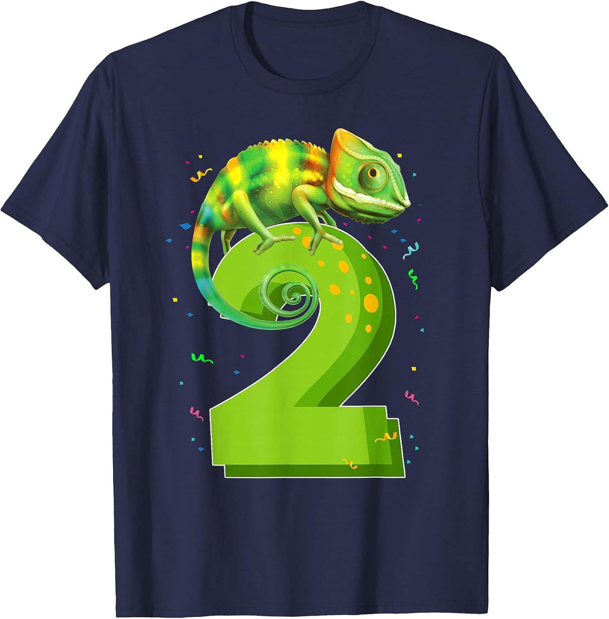 2 Years Old Birthday Chameleon Themed Party 2nd Birthday T-Shirt - Navy Blue