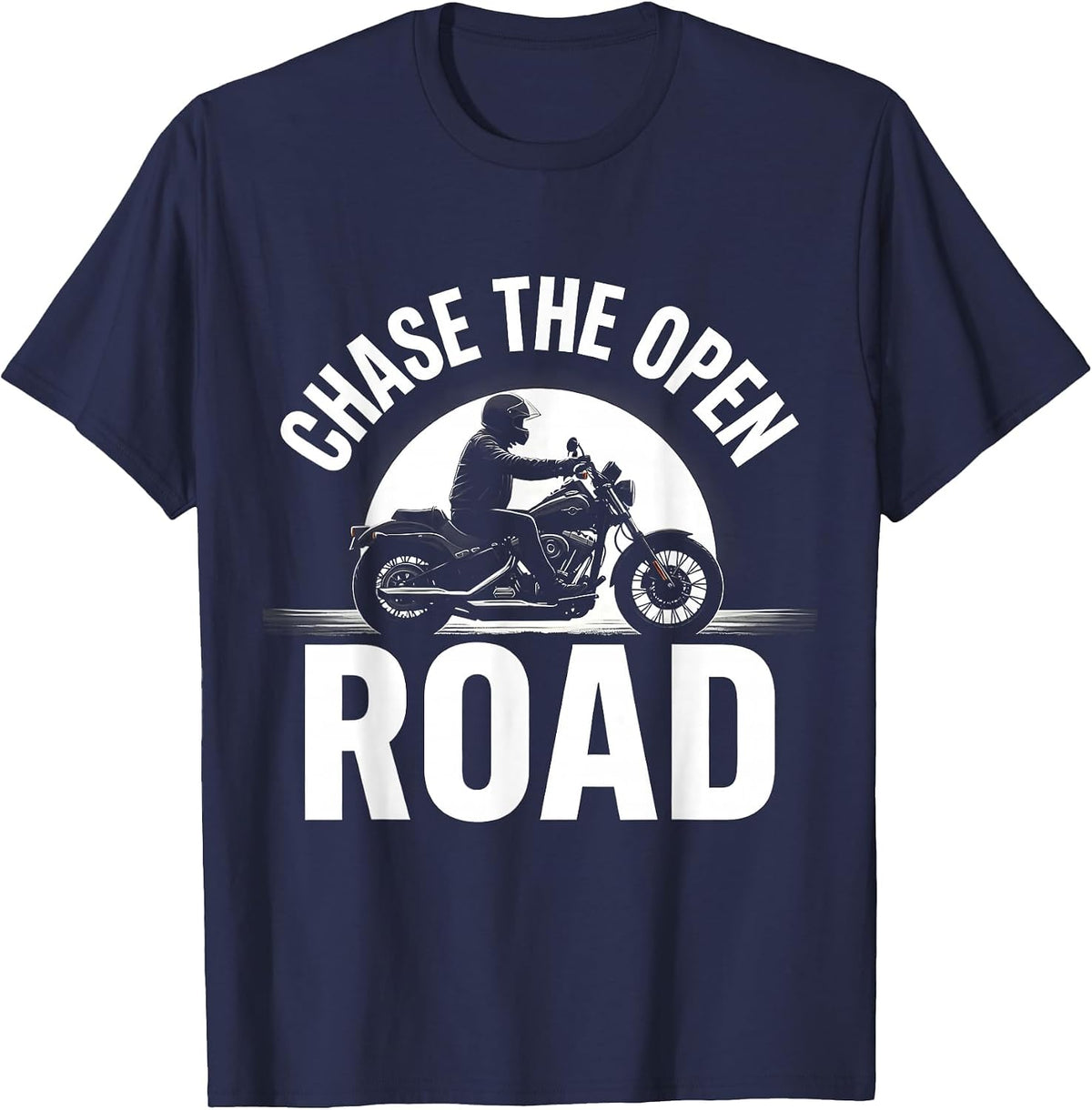 Chase the Open Road Motorcycle Design T-Shirt - Navy Blue