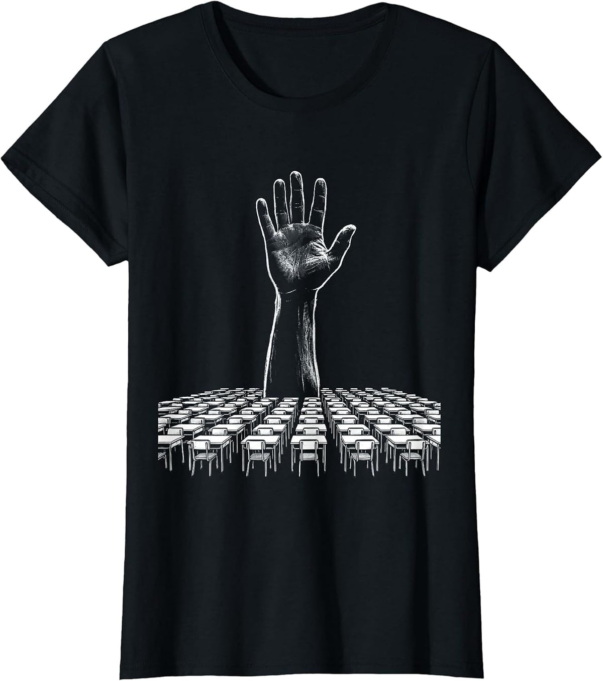 Middle School Teacher Hand Raise Classroom Graphic T-Shirt - Black