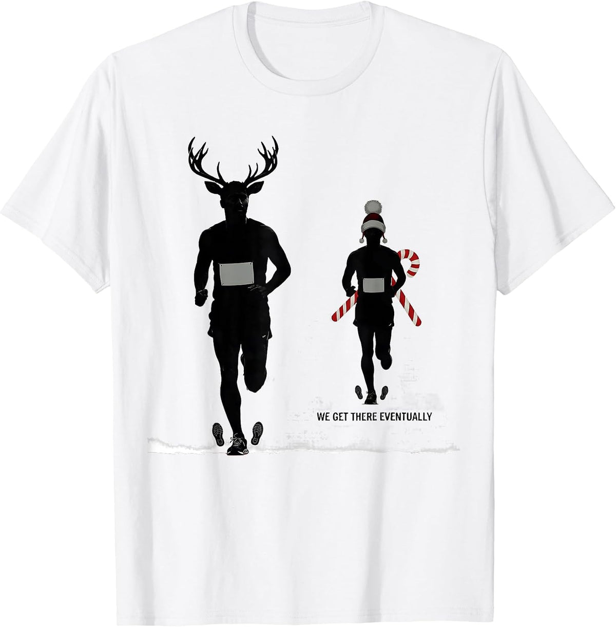 Men's We Get There Eventually Funny Christmas Run Runner Squad T-Shirt - White