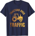Tractors Over Traffic Country Life Design T-Shirt - Navy Blue