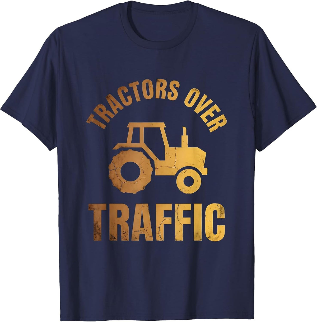 Tractors Over Traffic Country Life Design T-Shirt - Navy Blue