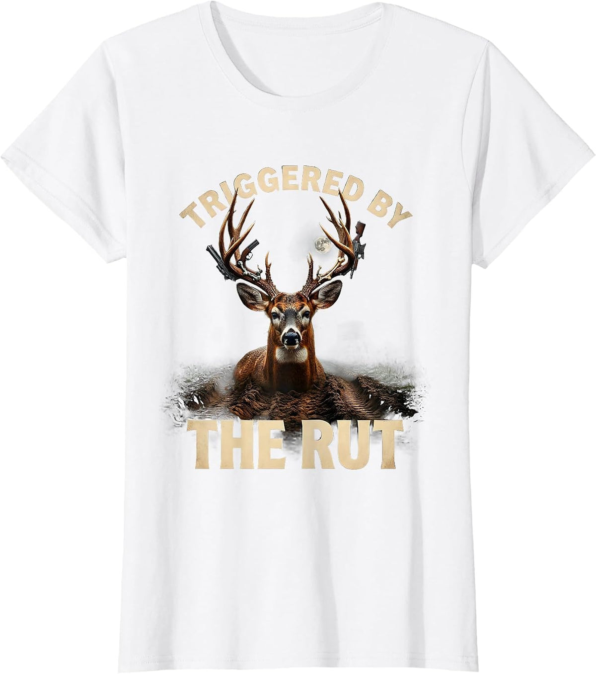 Women's Triggered by the Rut Deer Hunting Design T-Shirt - White