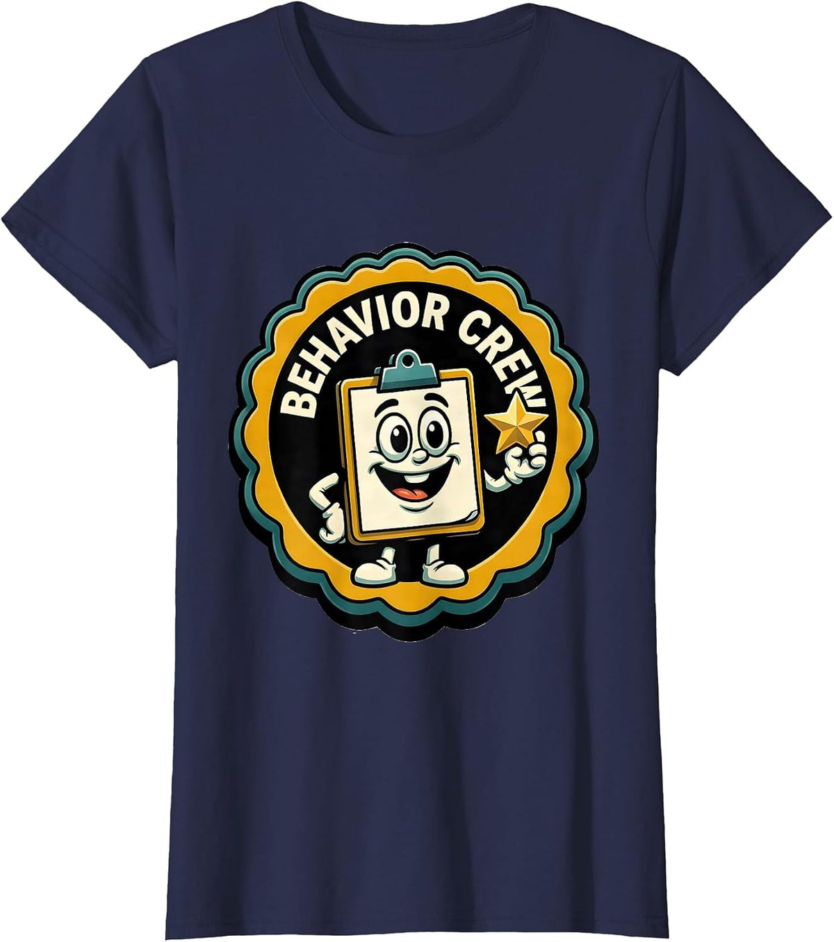 Women's Behavior Crew Retro ABA RBT Therapist Behavior Analyst Humor T-Shirt - Navy Blue