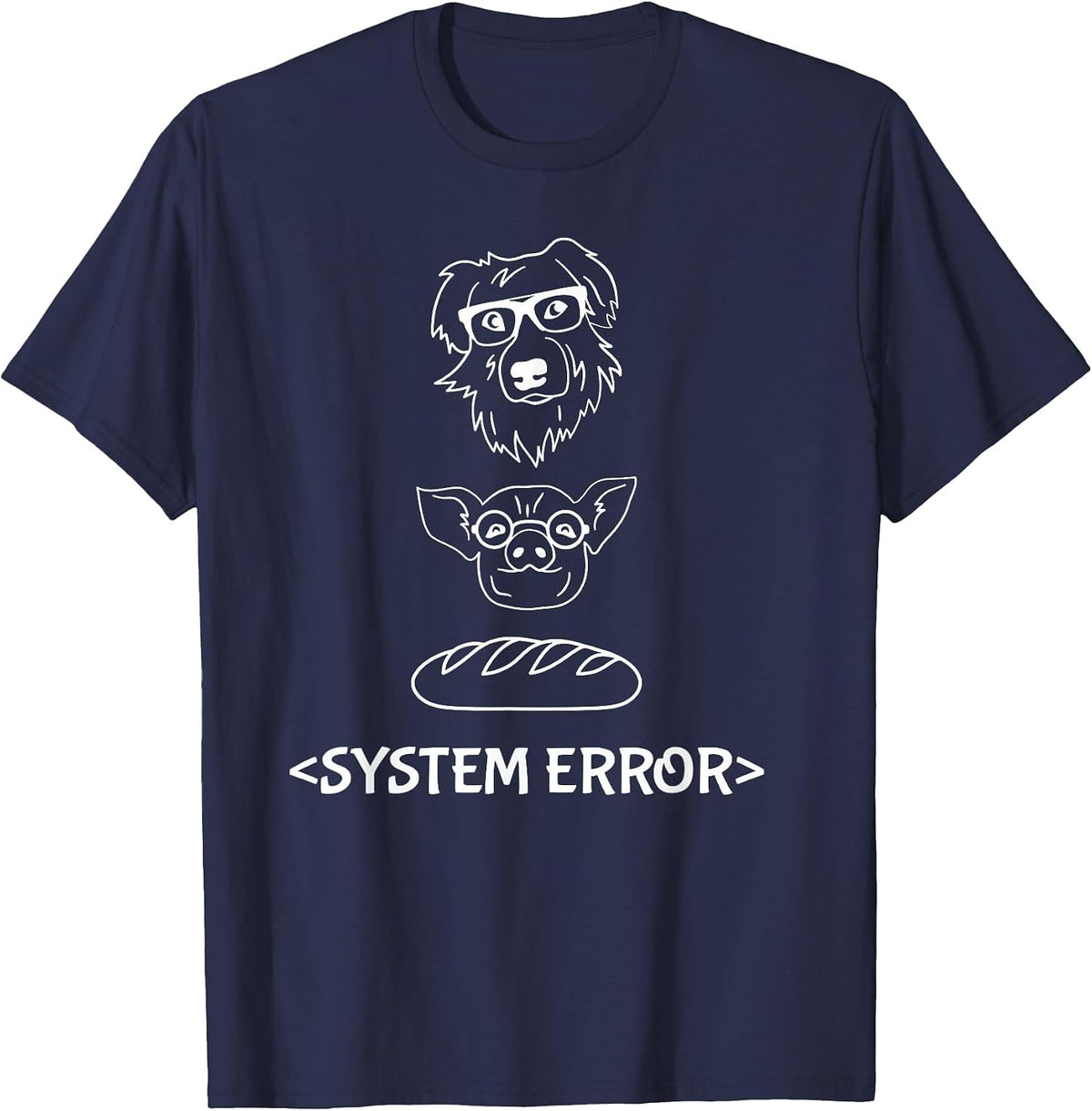 Dog Pig Loaf of Bread System Error Monchi the Pug Robot T-Shirt - Navy Blue