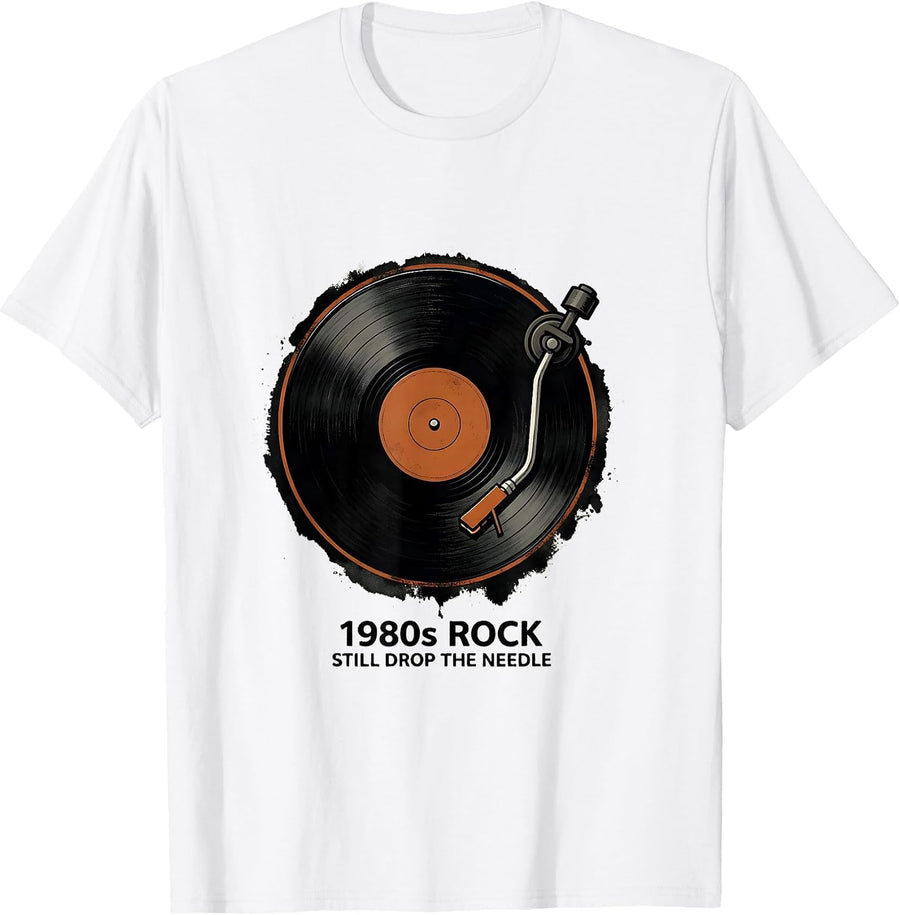 Men's 1980s Rock Still Drop The Needle Vintage Retro Band T-Shirt - White