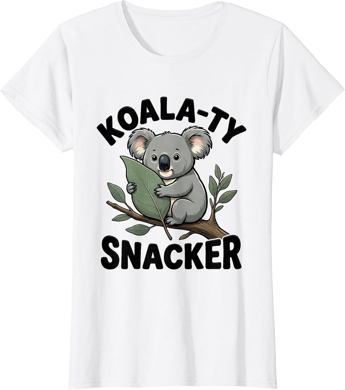 Women's Koala-ty Snacker Cute Chibi Koala Pun Animal Lover Humor T-Shirt - White