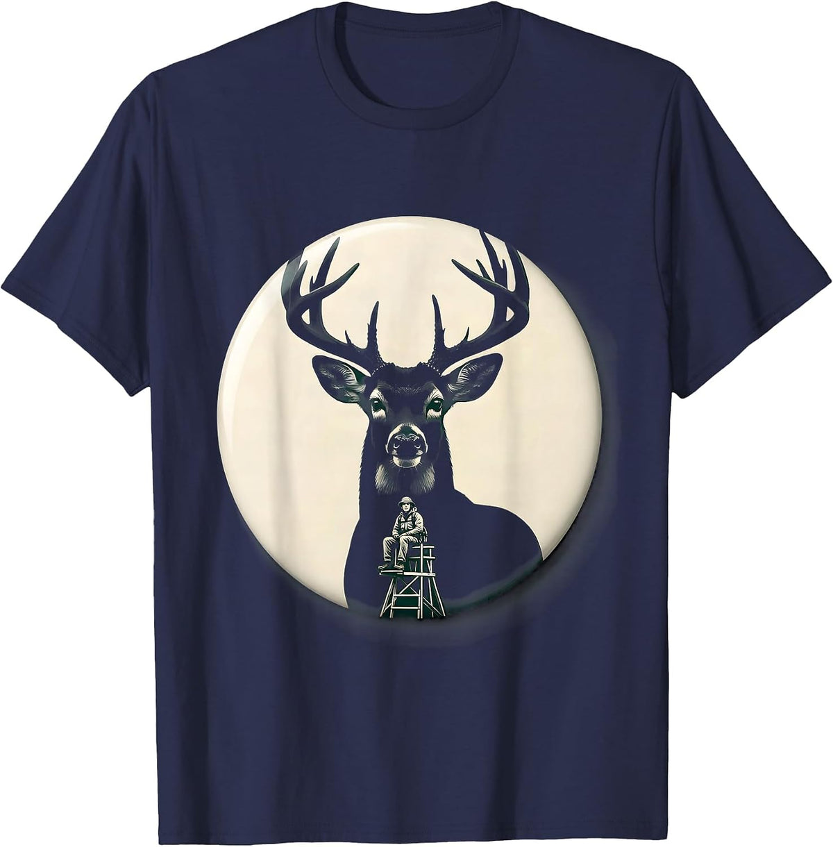 Men's Sealed Buck Hunter Badge Silhouette Camo Dad Gift T-Shirt - Navy Blue