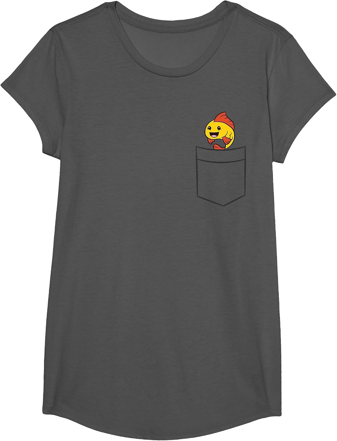 Goldfish in A Pocket Aquarium Cute Goldfish T-Shirt - Girls Asphalt Grey