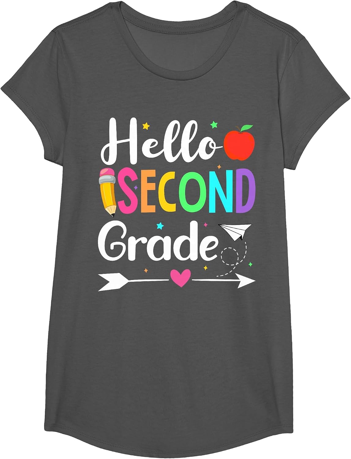 Hello 2nd Grade Back to School Hello Second Grade Teacher T-Shirt - Girls Asphalt Grey