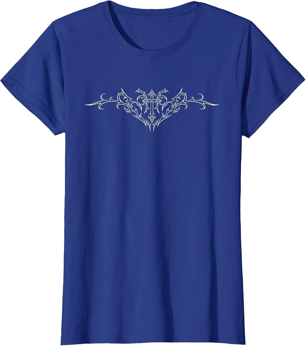 Y2K Alt Egirl Eboy Alternative Mall Trad Goth Cross Tattoo T-Shirt - Royal Blue