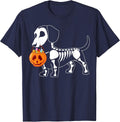 Dachshund Skeleton Halloween Happy Pumpkin T-Shirt - Navy Blue