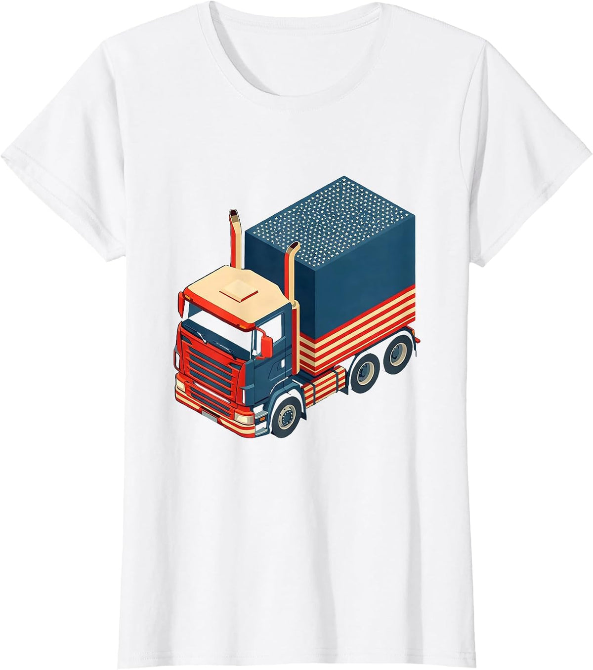 Women's American Flag Semi Truck Driver Patriotic Trucker Pride T-Shirt - White