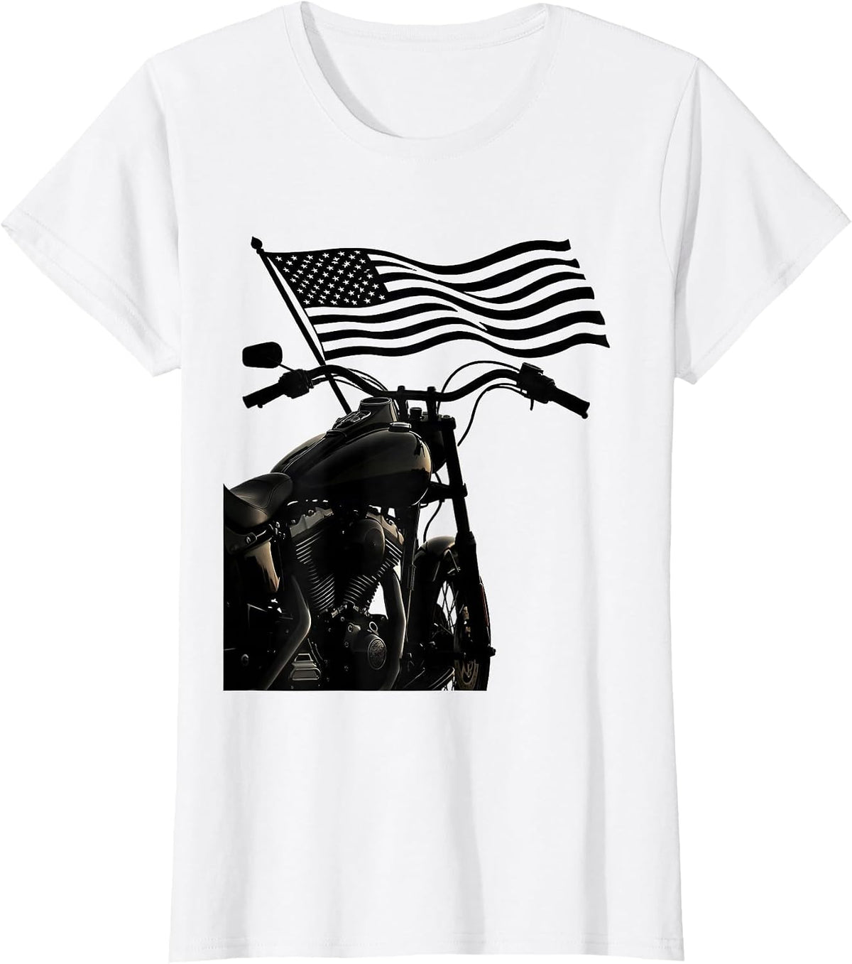 American Flag Vintage Motorcycle Handlebar Graphic T-Shirt - White