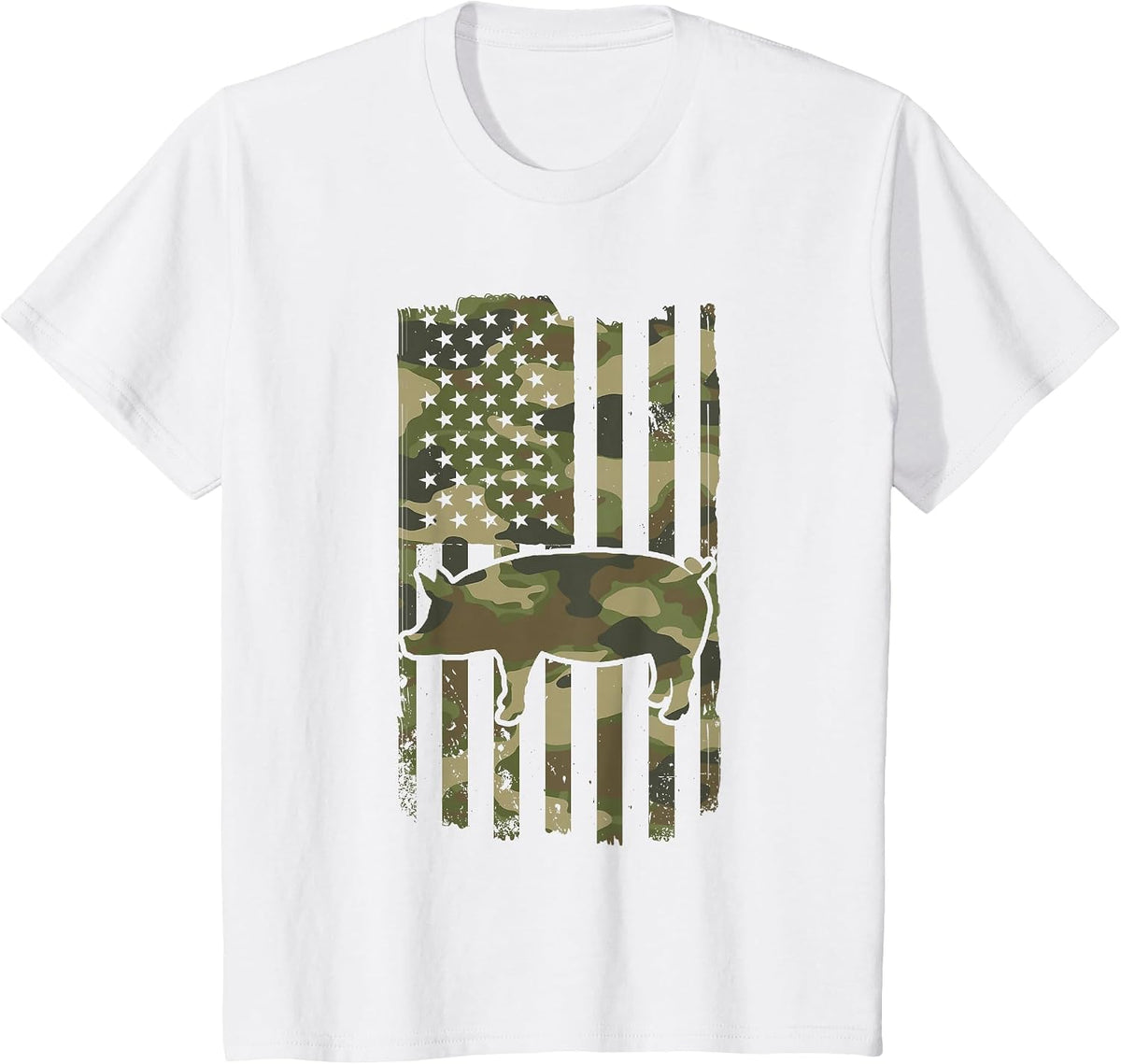 Funny Retro Pig Lover - Pig USA Flag 4th July T-Shirt - White