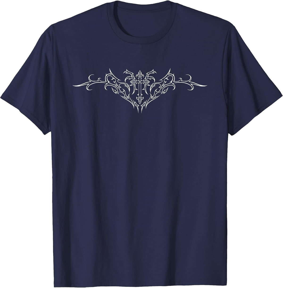 Y2K Alt Egirl Eboy Alternative Mall Trad Goth Cross Tattoo T-Shirt - Navy Blue