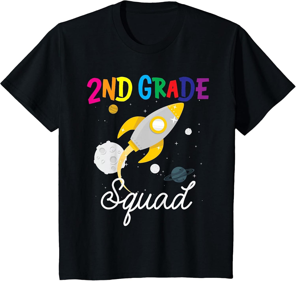 2nd Grade Squad Second Grade Team Rocket Back to School Crew T-Shirt - Black