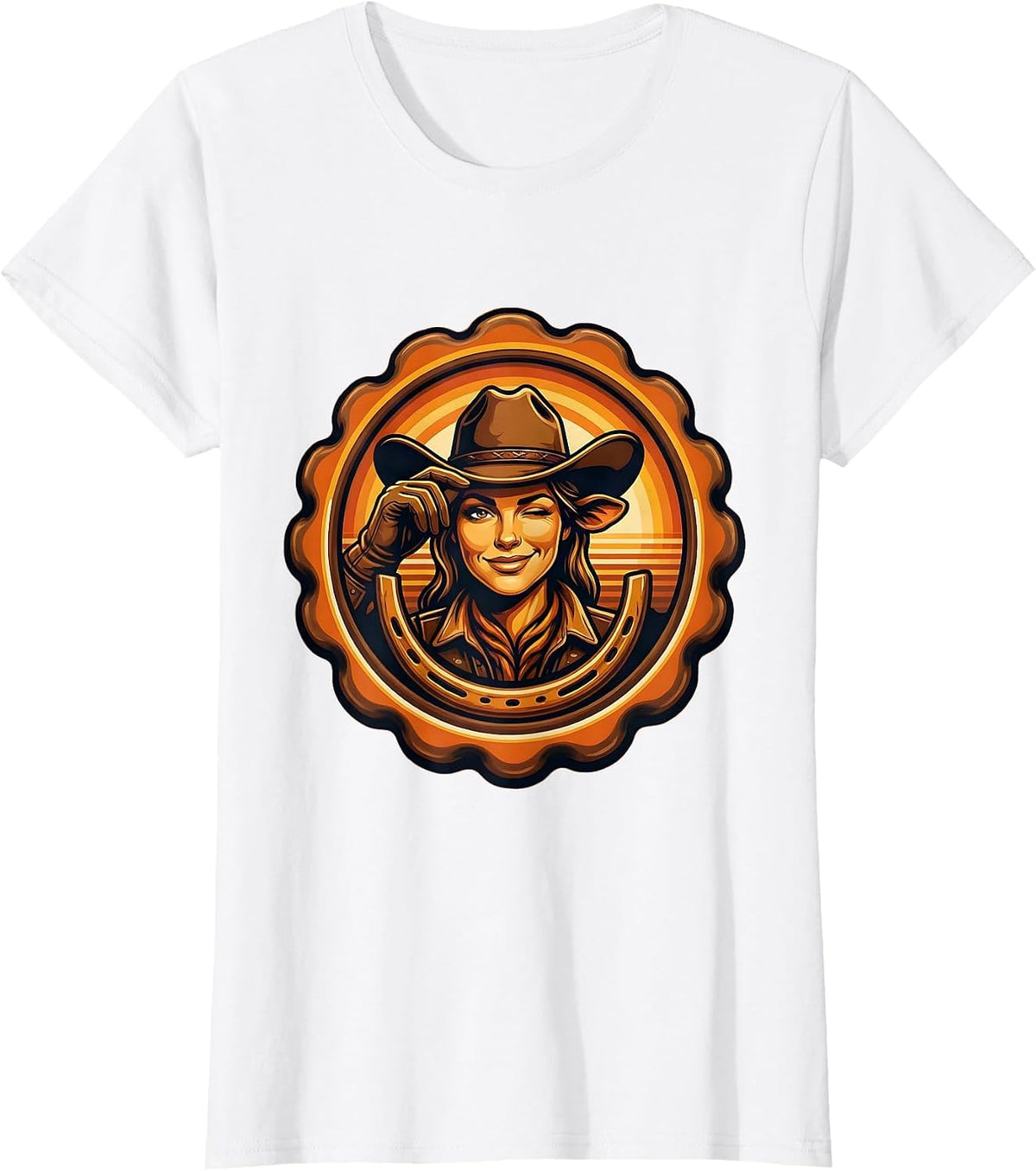 Cowgirl Tipping Hat Winking Western Graphic T-Shirt - White