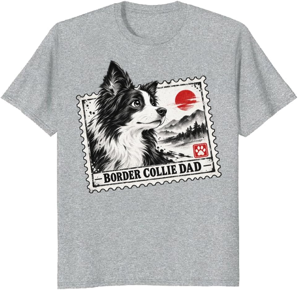 Border Collie Dad T-Shirt Retro Office Badge Dog Graphic Tee - S7
