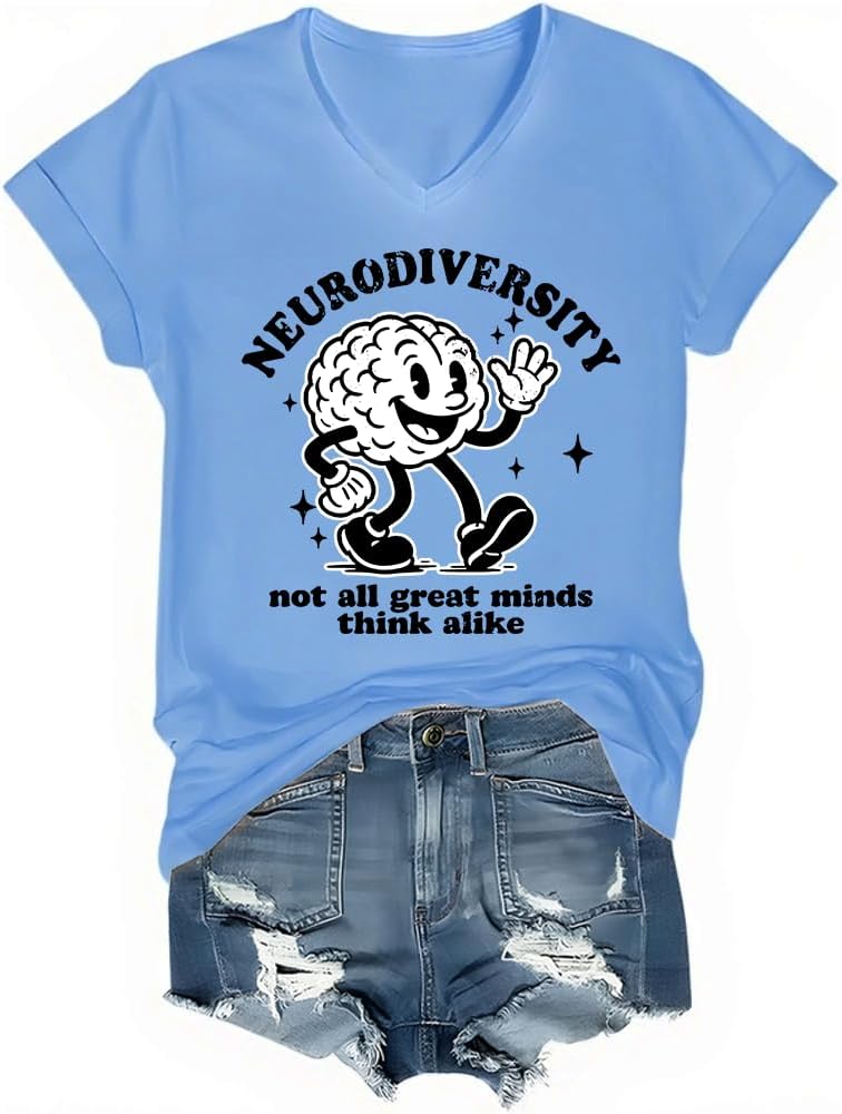 Neurodiversity Shirt Neurodiversity Not All Great Minds Think Alike T-Shirt - V-Neck Carolina Blue-vn