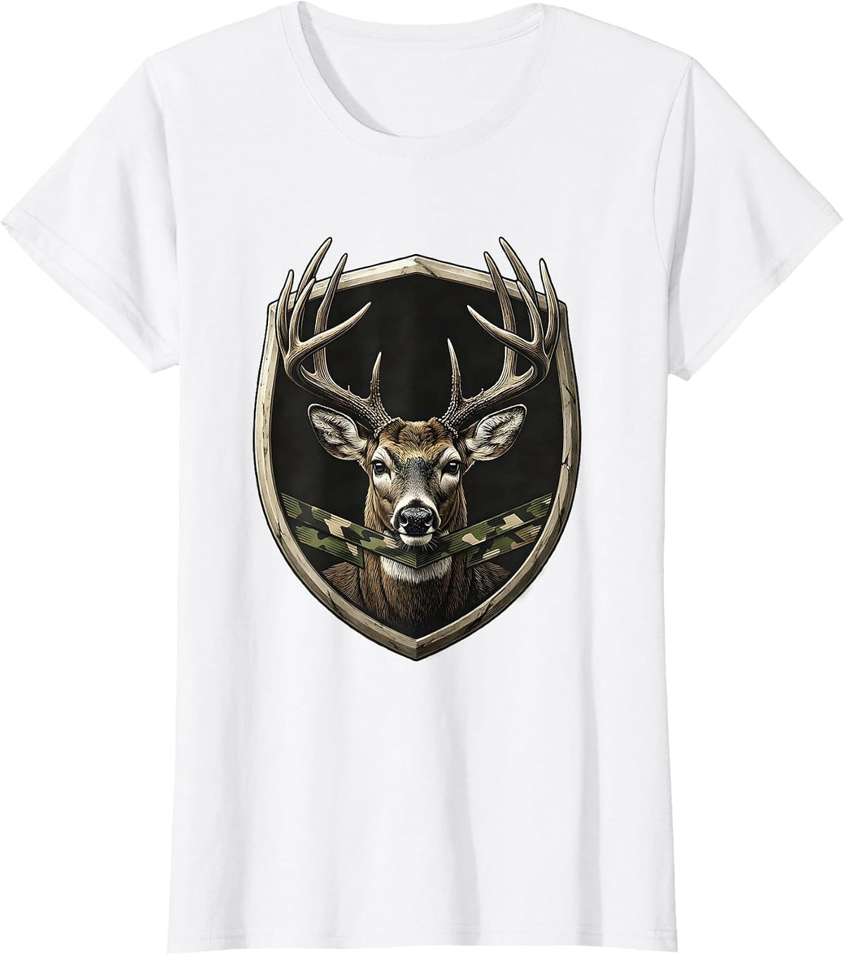 Women's Sealed Buck Shield Minimalist Deer Hunter Gift T-Shirt - White