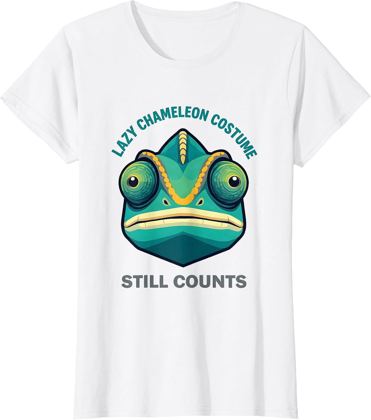 Women's Lazy Chameleon Costume Still Counts Kawaii Animal Face T-Shirt - White