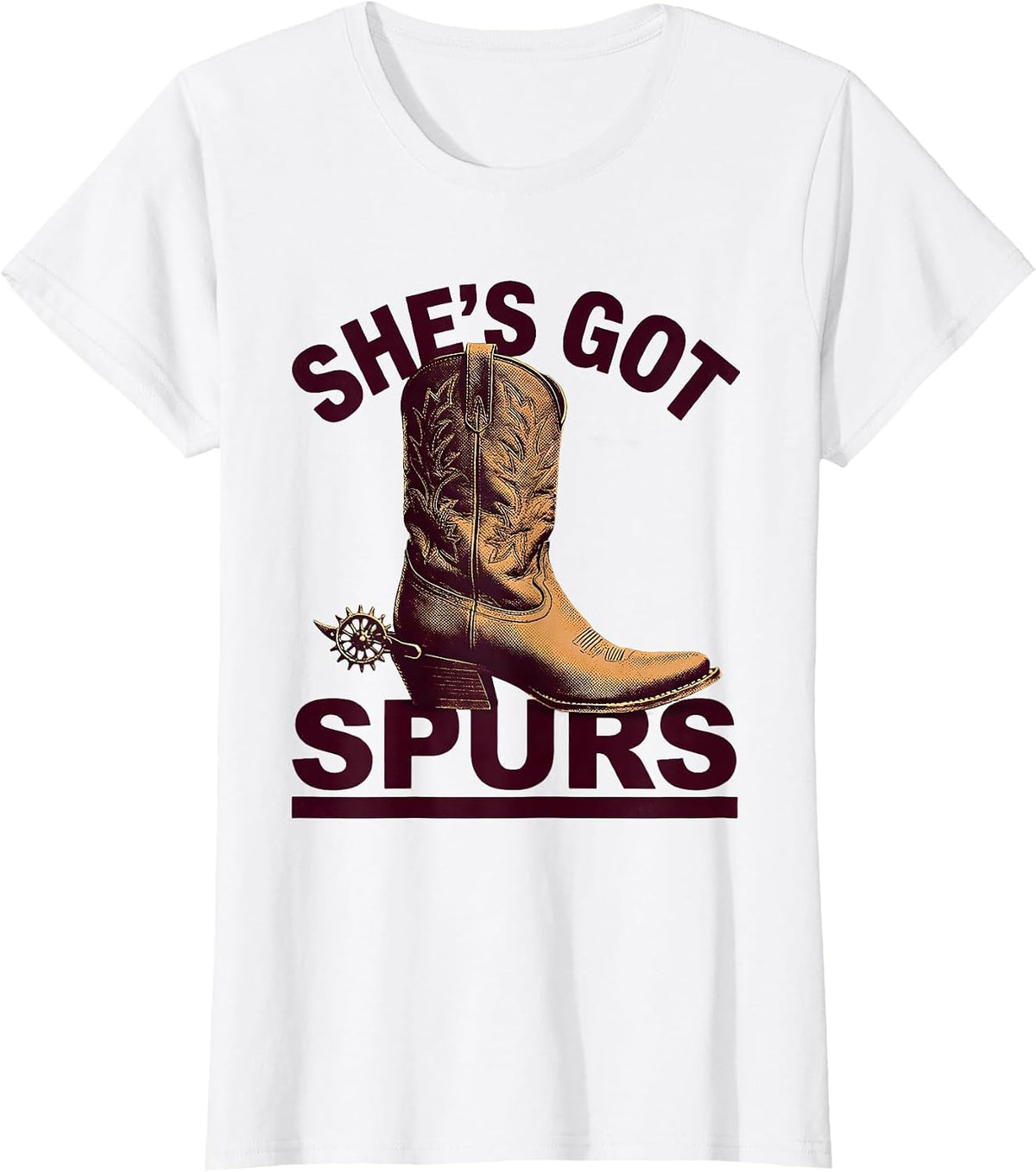 She's Got Spurs Girls Western Cowgirl Design T-Shirt - White