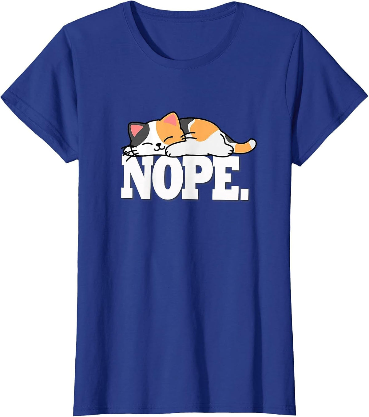 Kawaii Kids Girls Womens Nope Calico Cat Lover T-Shirt - Royal Blue