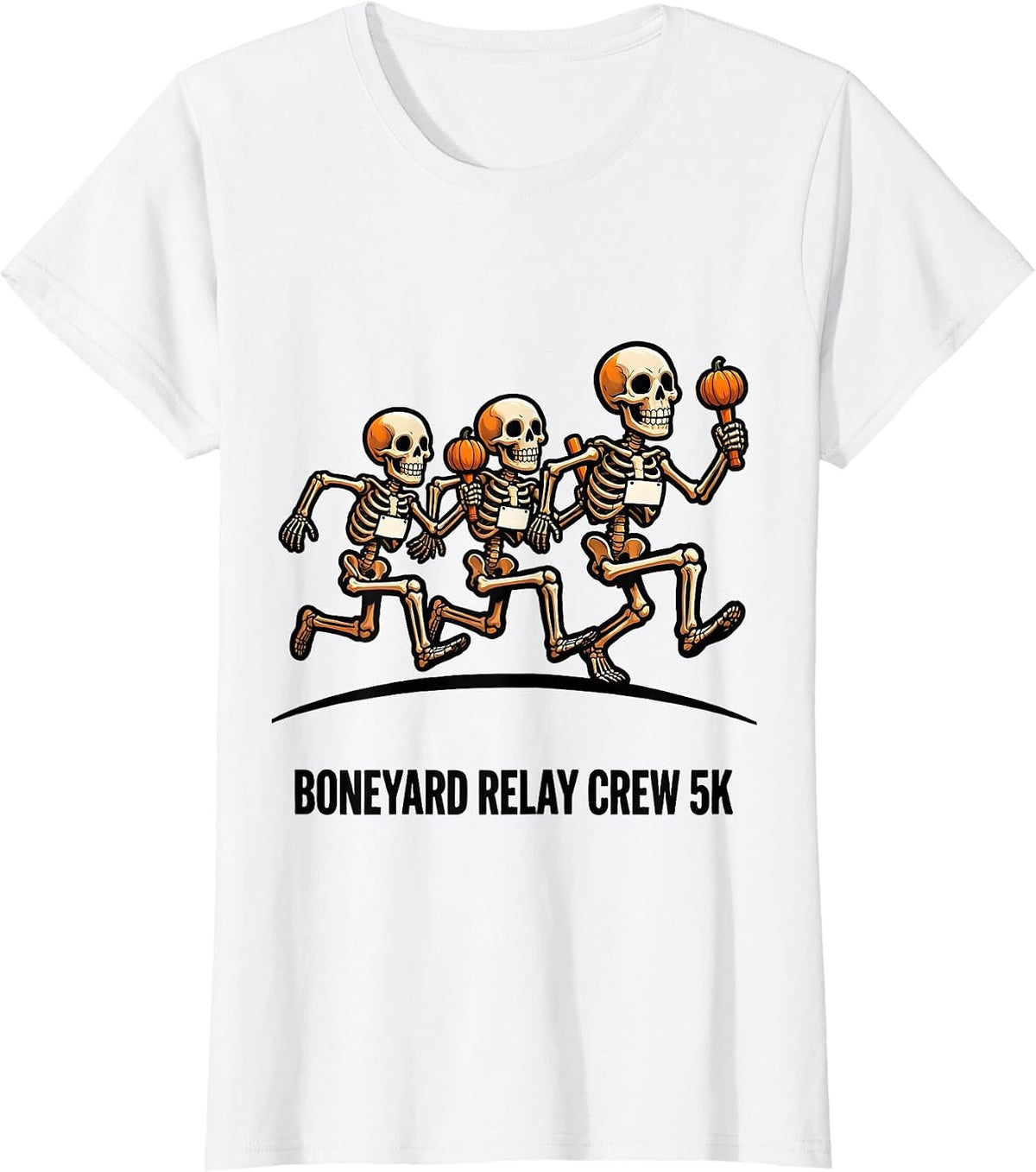 Boneyard Relay Crew 5K Funny Skeleton Runner Halloween 5K T-Shirt - White