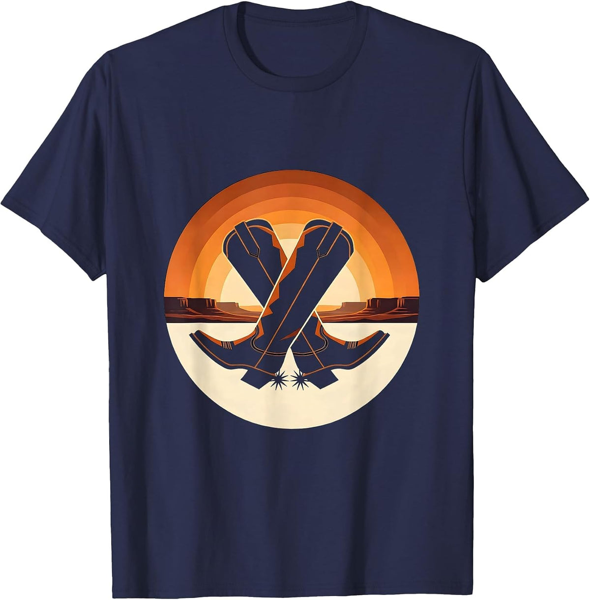 Men's Crossed Cowgirl Boots Spurred Western Design T-Shirt - Navy Blue