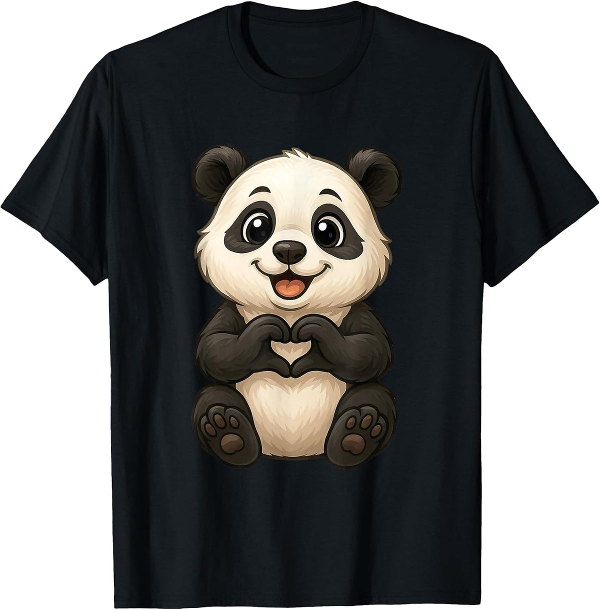 Panda with Heart | Sweet Panda Bear with a Heart Symbol T-Shirt - Black