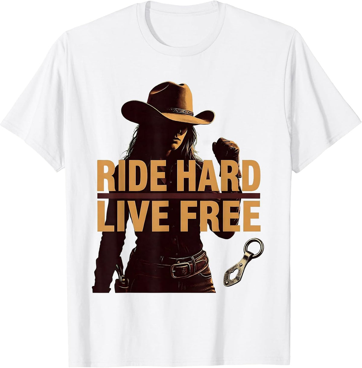 Men's Ride Hard Live Free Cowboy Western Design T-Shirt - White