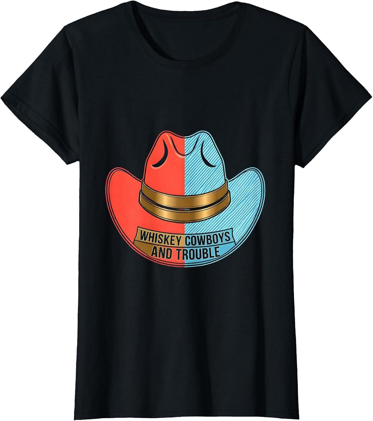 Women's Whiskey Cowboys and Trouble Western Design T-Shirt - Black