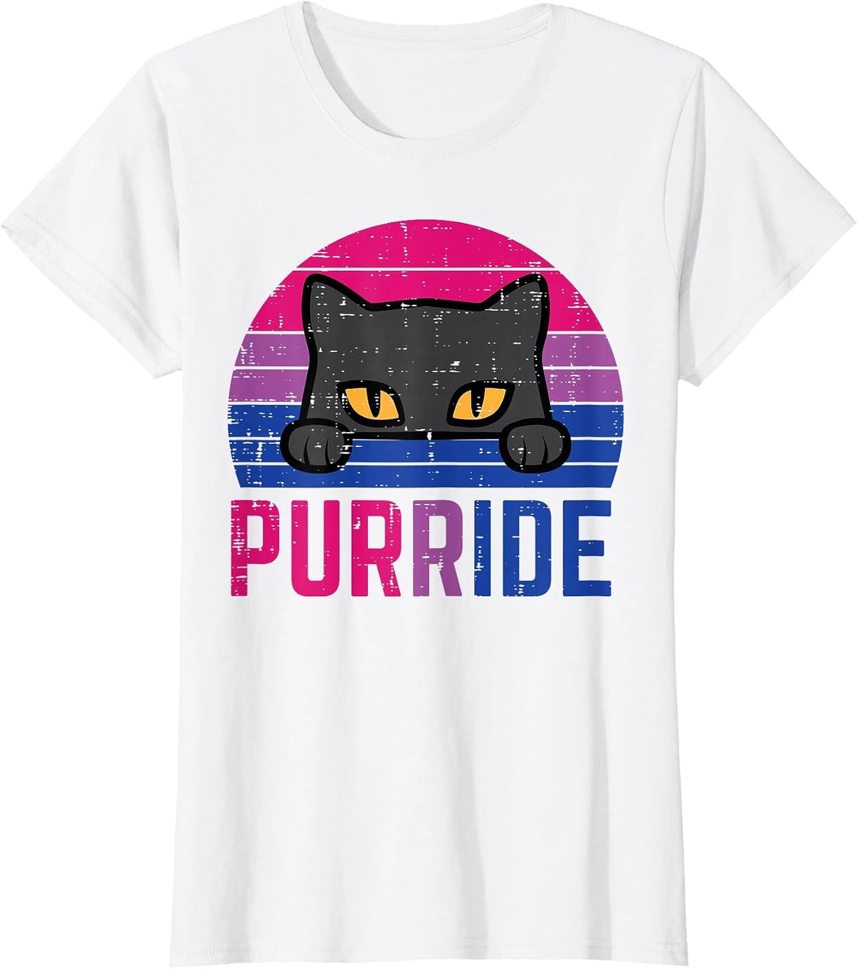 Bisexual Cat Purride Retro Bi Pride Flag LGBTQ T-Shirt Tee Women Girls - White