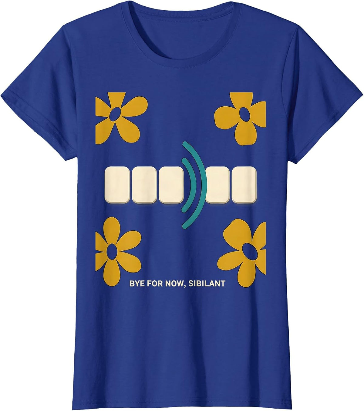 Women's Bye For Now Sibilant Midcentury Modern Speech Language T-Shirt - Royal Blue